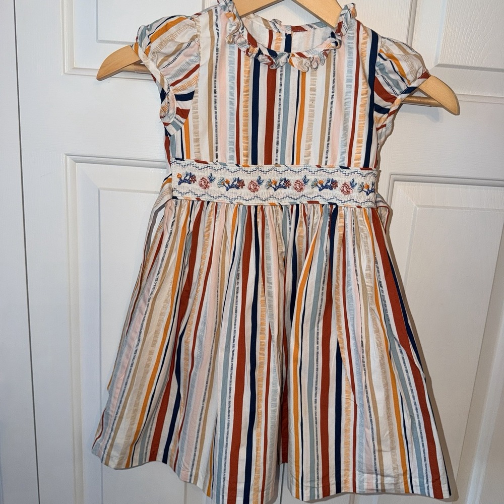 Bonnie Jean Girls Multicolor Striped Smocked Embroidered Dress Size 6